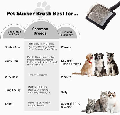 Dog Slicker Brush for Shedding and Grooming Medium or Long Haired Cats, Extra Long &amp; Soft Pin Slicker Brush for Removes Loose Hair, Tangles, Knots, Undercoat, Free Pet Comb, Large Black