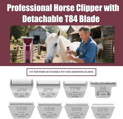 Professional Grooming Electric Corded 2-Speed Horse Clipper with Detachable Blade - Cool &amp; Quiet Running Design - Includes Size T84 Blade for Complete Horse Grooming - Burgundy