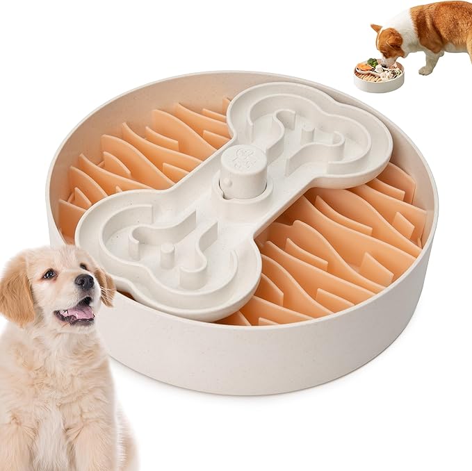 Slow Feeder Dog Bowl for Large Dogs with Non-Slip Base - Adjustable Speed Design, Removable Puzzle Inserts &amp; Dishwasher Safe, Pink