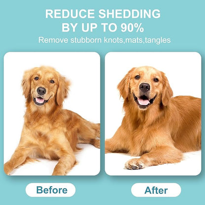 Pet Grooming Brush, Double Sided Undercoat Rake for Dogs &amp; Cats, Professional Deshedding Brush and Dematting Tool, Safe and Effective Removing Knots, Mats, Tangles,and Flying Hair (Blue)