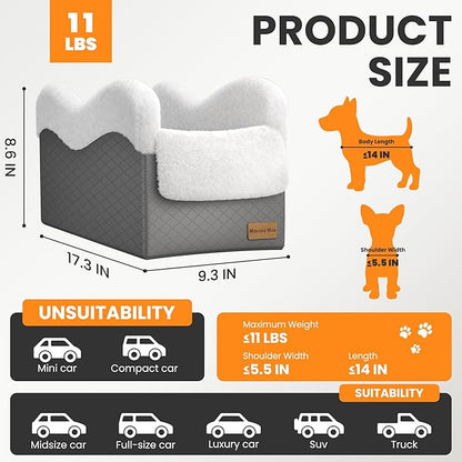 Portable Small Dog Seat for Car,Luxury Center Console Dog Car Seat Booster with Safety Tethers,Auti-Collapse Pet Travel Carrier for SUV,Truck.(Dark Grey/White)