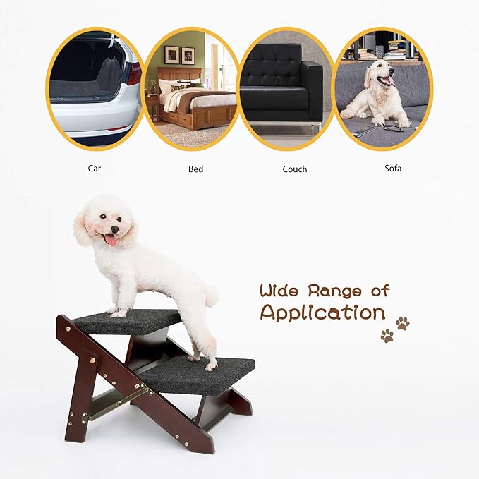 MEWANG Wooden Pet Stairs/Pet Steps - 2-in-1 Foldable Stairs &amp; Ramp for Beds and Cars - Portable Dog/Cat Ladder Up to 110 Pounds