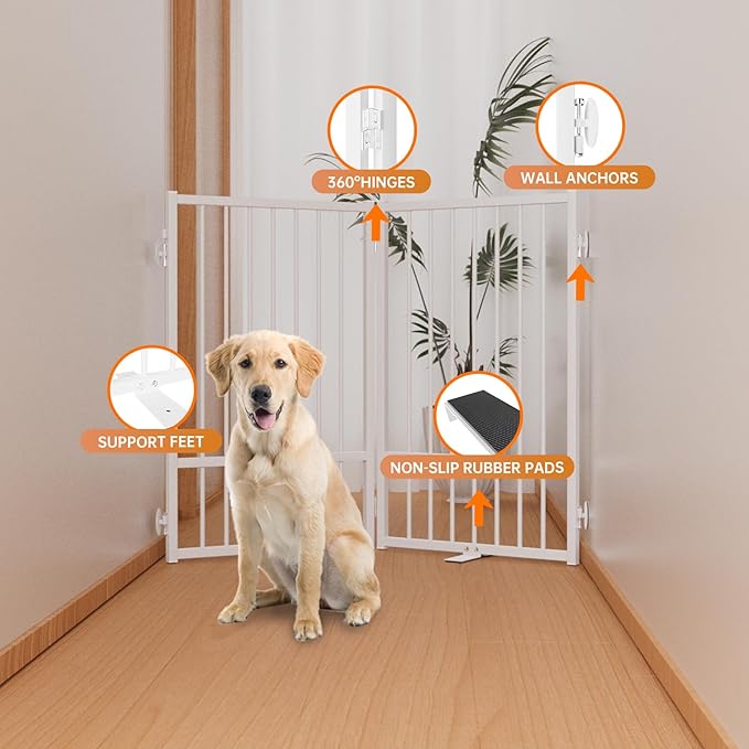 Full Metal Freestanding Dog Gate with Door, 32&