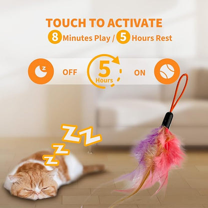 Interactive Cat Toy,Automatic Cat Toy for Indoor Cats,Hanging Door Clip Ribbon 360° Rotation,Feather &amp; Rainbow Cat Stimulating Ribbons Cat Toys for Bored Adult/Kitten Exercise