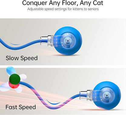 Interactive Cat Toy Ball- 2025 Smart Rolling Cat Toy with Shiny Tail, Motion Activated Boredom Relief for Indoor Cats, USB Rechargeable &amp; Obstacle Avoidance