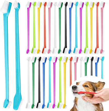 30 Pcs Pet Toothbrush Kit - Dual-Headed Toothbrush for Dogs &amp; Cats - 10 Colors