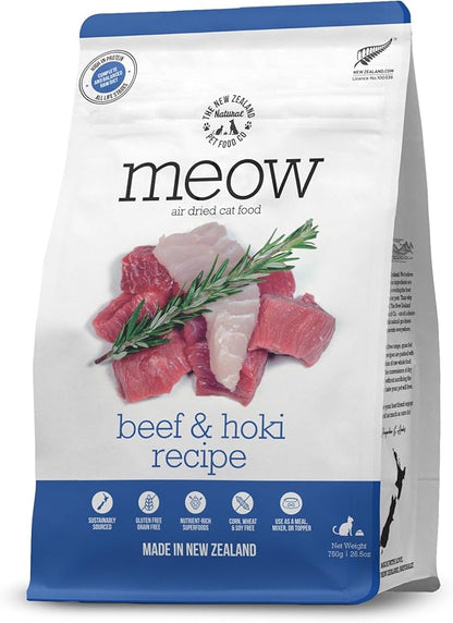 Meow Air Dried Cat Food - Beef &amp; Hoki Recipe - Topper, Mixer or as Cat Training Treats, All Life Stages - 26.5 oz