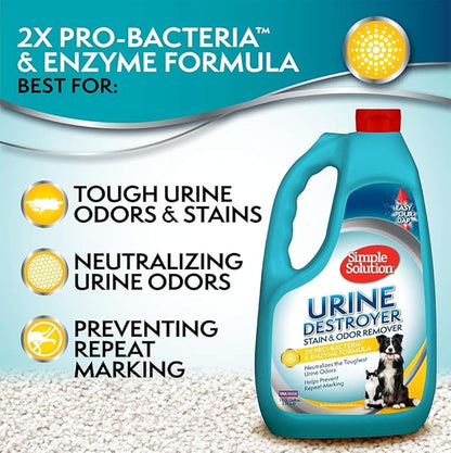 Simple Solution Urine Destroyer for Pets, Strong Odor, Enzyme Pet Odor Eliminator for Home, Floor Cleaner, Stain Remover for Cats &amp; Dog Pee, Cat Urine Destroyer, Carpet Cleaner Spray, 1 Gallon