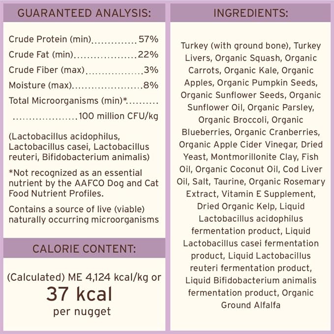 Primal Freeze Dried Raw Cat Food Nuggets Turkey, Complete &amp; Balanced Meal or Topper, Premium, Healthy, Grain Free, High Protein Raw Cat Food with Probiotics (14 oz)