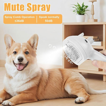 Cat Steam Brush for Shedding, Pet Steam Brush for Dog with Release Button,Anti-Static Pet Spray Hair Removal Comb,Cat Spray Comb for Long &amp; Short Haired Pets,White