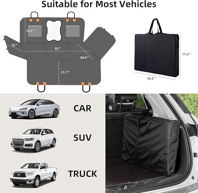 Waterproof Dog Car Seat Cover for Back Seat – Heavy Duty Back Seat Extender for Dogs with Hard Bottom, 7-Layer Protection, Non-Slip &amp; Scratchproof, Easy to Install (Black)