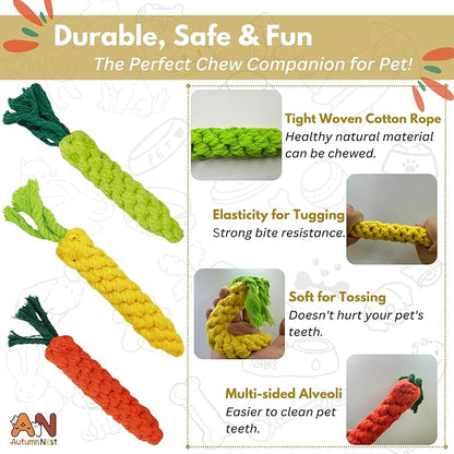 3PCS Mixed Color Woven Pet Rope Toys (Yellow, Green, Orange), Chew Toys for Dogs &amp; Cats, Safe &amp; Durable Braided Rope Toys for Pets