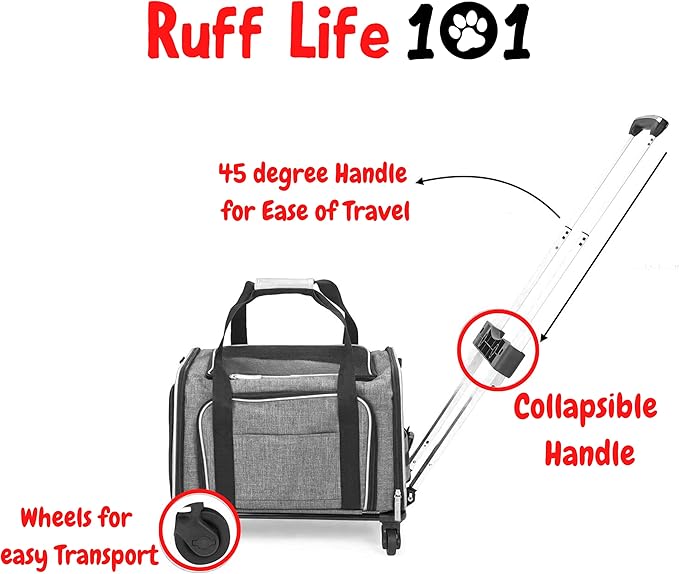 Airline Approved Expandable Premium Pet Carrier on Wheels- Two Sided Expandable Rolling Carrier- Designed for Dogs &amp; Cats- Extra Spacious Soft Lined Carrier! (Grey)