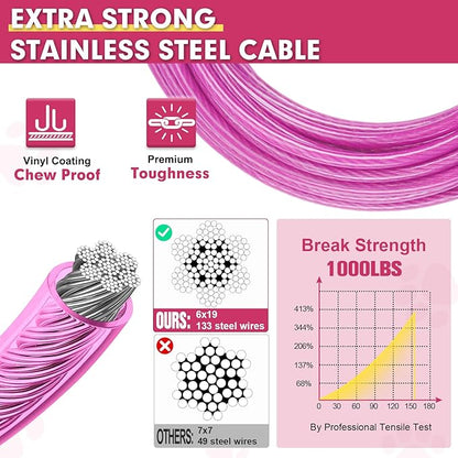 Snagle Paw Heavy Duty Dog Leads - 100FT-1000LBS, Tie Out Cable with Swivel Lockable Hook &amp; Spring, Chew Proof Chain for Outside Dog Run