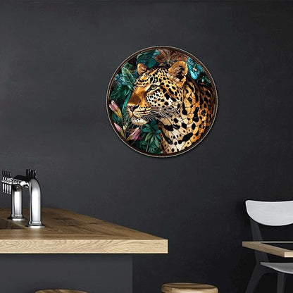 Lygond Metal Sign Tin Sign Circular Stained Glass Leopard Gardening Poster for Bar 12×12 Inches