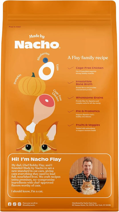 Made by Nacho Dry Cat Kibble 4lb Bag, High Protein and Grain-Friendly Premium Cat Food, Cage-Free Chicken &amp; Pumpkin Recipe, Infused with Bone Broth for Hydration, Limited Ingredients, Single Bag