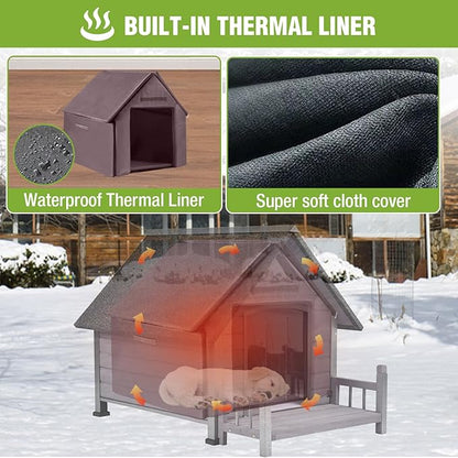 Metal Frame Dog House with Insulated Liner for Indoor &amp; Outdoor Use - Large Dog Kennel with Weatherproof Roof &amp; Foot Pads for Small, Medium &amp; Large Dogs(Grey)