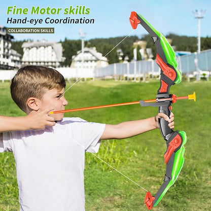 TEMI Bow and Arrow Set for Kids - Archery Toy Set - LED Light Up with Suction Cup Arrows, Target &amp; Quiver, Indoor and Outdoor Toys for Children Boys Girls