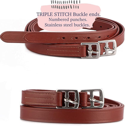 SIE 46”/ 48” / 54” / 56" / 60” English Premium Leather Stirrup Leathers Kids/Adult