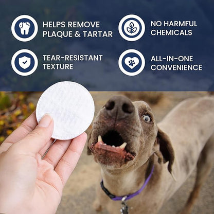 Rad Health Dog Dental Wipes - 100ct Pet Dental Finger Wipes, Easy No-Brush Teeth Cleaning, Removes Plaque &amp; Tartar, Boosts Oral Hygiene, Freshens Breath, Gentle on Mouth, Strong on Build-Up