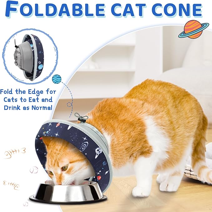 Cat Cone Collar Soft to Stop Licking, Adjustable, Foldable Lightweight Kitten Cones After Surgery Recovery for Cats &amp; Kittens, Cat Cone Alternative (Grey, M)