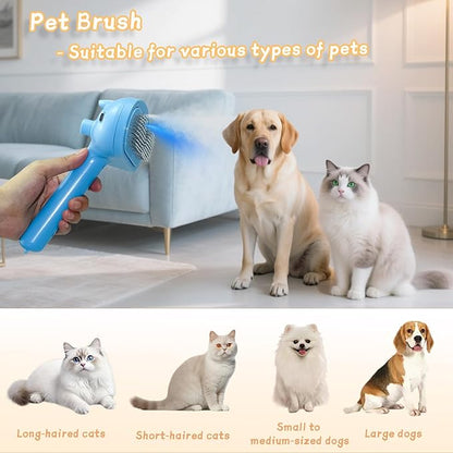 5-in-1 Pet Steam Brush for Cats &amp; Dogs – Grooming, Shedding, Massage &amp; One-Touch Clean for Short &amp; Long Hair Pets – Electric Cat Brush with Comb &amp; Steam (Blue)