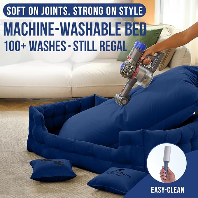 Luxury Dog Bed Chesterfield – Handcrafted Velvet Throne for Dogs | Joint Support, Calming &amp; Temp-Regulating Comfort | Durable 5+ Years, Anti-Claw, Washable 100+ Times – XL, Blue