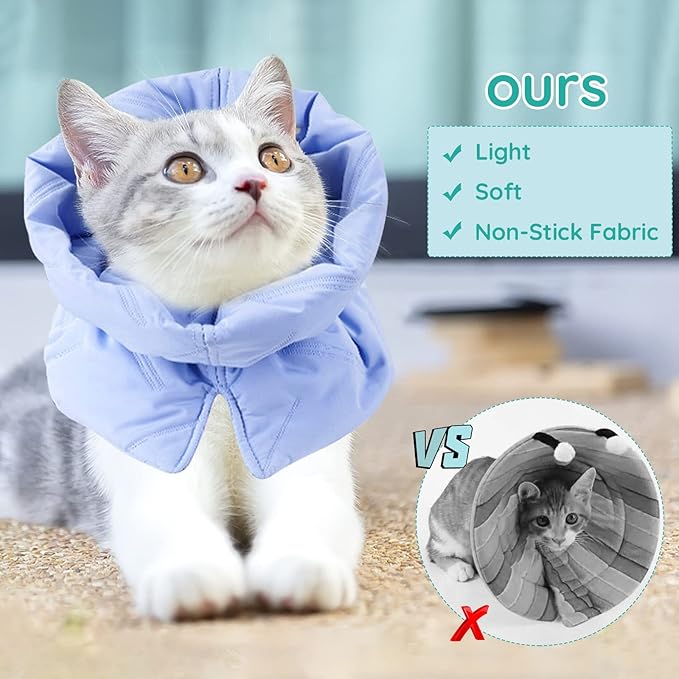 Cat Recovery Collar, Soft Adjustable Cat Cone Alternative, Lightweight Waterproof Fasteners Collars for Cats Kittens Puppies, After Surgery Stop Licking and Daily Use (Blue, M(Neck7.9-13.8"))