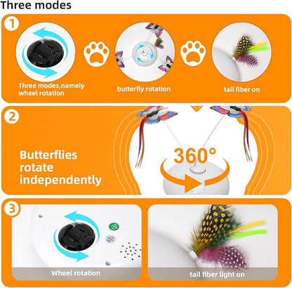Cat Toy 3in1 Automatic Interactive Wand Toy for Indoor Cats,Moving Butterfly&amp;Glowing Feathers Speedy Tail,Rechargeable Cat Enrichment Toys for Kittens
