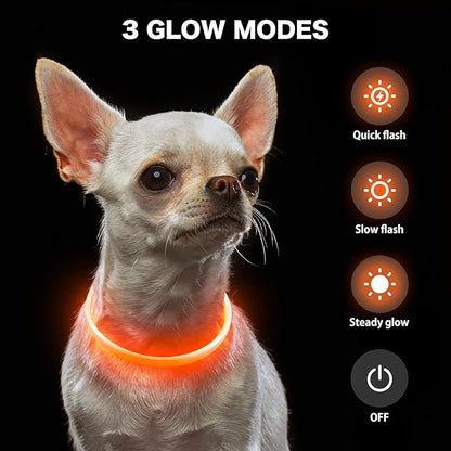 BSEEN Light Up Dog Collar - Rainproof LED Dog Collar Rechargeable - TPU Cuttable Glowing Pet Collar for Small Puppies&amp; Cats, Safety Dog Lights for Night Walking&amp; Camping (XS- Orange 40cm)