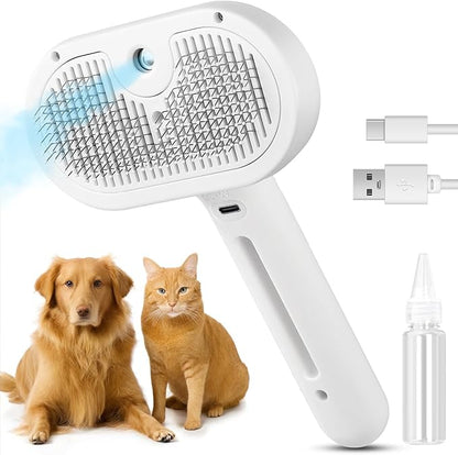 Cat steam brush – Effective Pet Brush for Indoor Cats, Steam Technology for Shedding, Mats &amp; Grooming – Ideal cat brush indoor for Deep Cleaning (White)