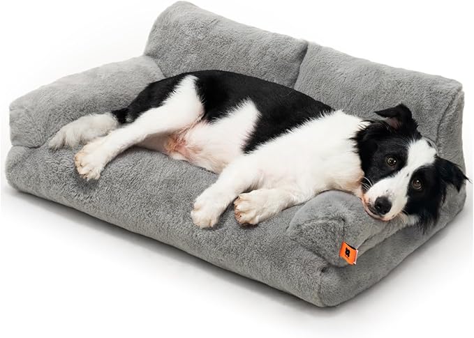 MEWOOFUN Cat Bed for Indoor Cats, Washable Dog Beds for Small Medium Dogs &amp; Cats, Fluffy Cat Couch with Non-Slip Bottom (Grey, 33.5" L x 25.6" W x 11.5" Th)
