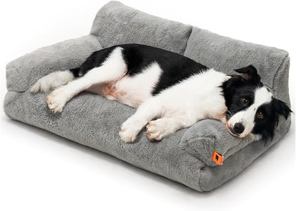 MEWOOFUN Cat Bed for Indoor Cats, Washable Dog Beds for Small Medium Dogs &amp; Cats, Fluffy Cat Couch with Non-Slip Bottom (Grey, 33.5" L x 25.6" W x 11.5" Th)