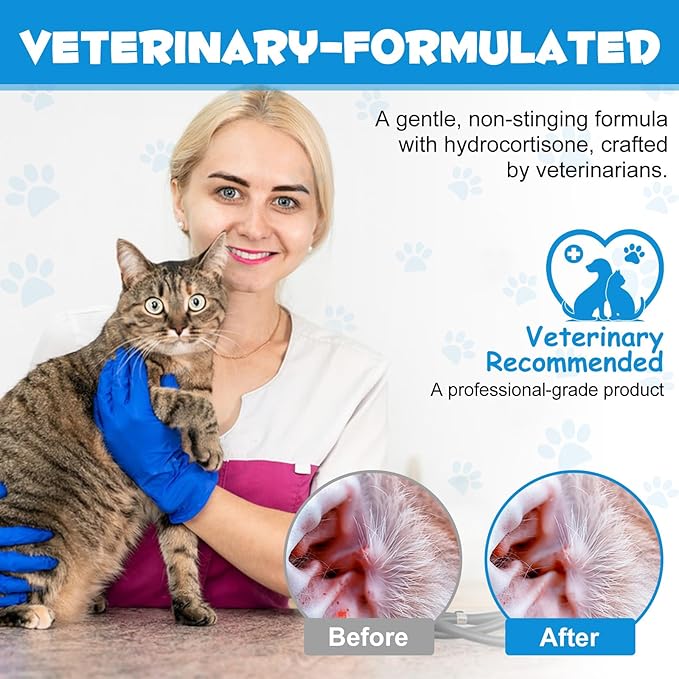 Dog Ear Infection Treatment, Cat &amp; Dog Ear Cleaner for Itchy Relief, Antiseptic,Waxing,Cleansing, Ear Mite Treatment for Dog Cats, Yeast Ears Infection Treatment for Dogs, 2.02fl.oz