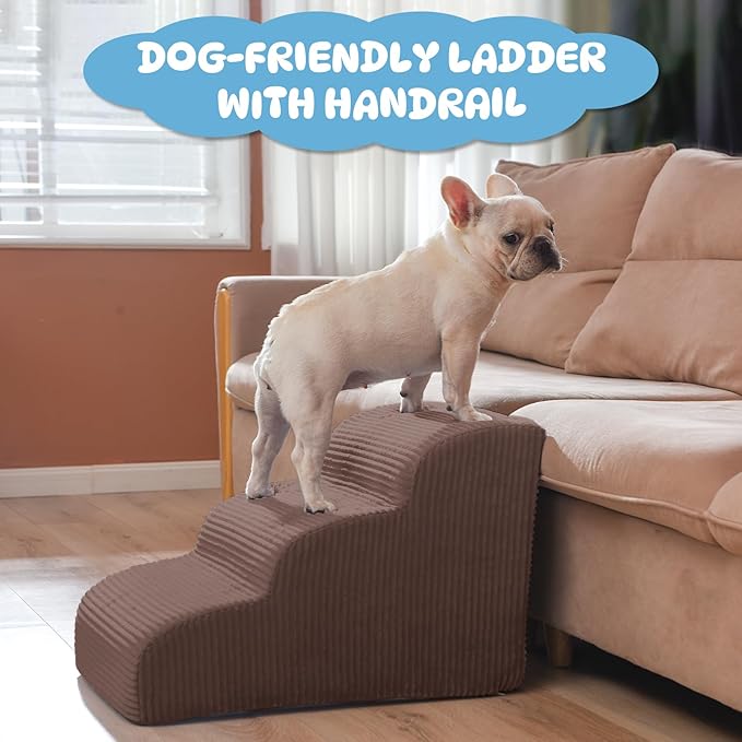 Dog Stairs &amp; Steps for High Beds, 2 Steps High Density Foam Waterproof Dog Ramp for Small Dogs and Cats, Pet Stairs with Washable Cover for Bed, Couch, Sofa and Car, Coffee (H: 11.8")