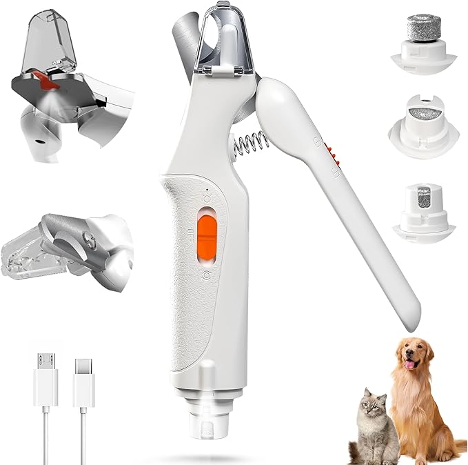 2 in 1 Dog Nail Clippers and Grinder with Lights &amp; Cat Nail Clipper for Large Medium Small Dogs Cats Nail Trimmers USB Rechargeable with 2 LED Lights Dog Claw Care for Non-Black Nails