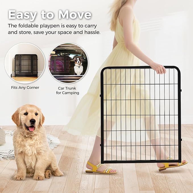 24 Inch 8 Panels Dog Playpen - Metal Pet Exercise Pen for Puppy, Indoor/Outdoor Dog Fence for Yard, Garden, Camping &amp; RV Travel
