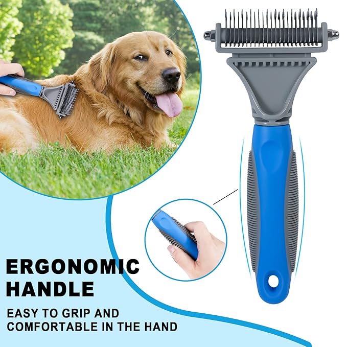 Pet Grooming Brush, Double Sided Undercoat Rake for Dogs &amp; Cats, Professional Deshedding Brush and Dematting Tool, Safe and Effective Removing Knots, Mats, Tangles,and Flying Hair