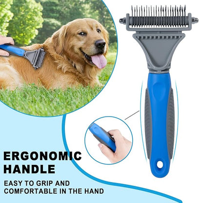 Pet Grooming Brush, Double Sided Undercoat Rake for Dogs &amp; Cats, Professional Deshedding Brush and Dematting Tool, Safe and Effective Removing Knots, Mats, Tangles,and Flying Hair