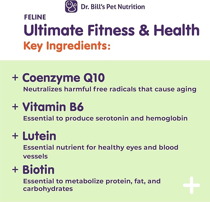 Dr. Bill’s Feline Ultimate Fitness &amp; Health | Cat Multivitamin Powder - Daily Supplement | Weight Control, Joint, Brain, Heart &amp; Immune Support | Omega 3s, Collagen, B Vitamins, Taurine, Amino Acids