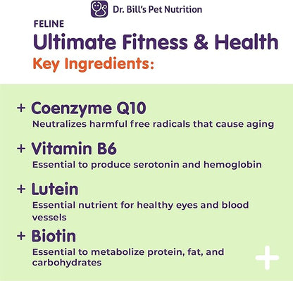 Dr. Bill’s Feline Ultimate Fitness &amp; Health | Cat Multivitamin Powder - Daily Supplement | Weight Control, Joint, Brain, Heart &amp; Immune Support | Omega 3s, Collagen, B Vitamins, Taurine, Amino Acids