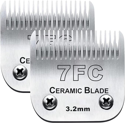 2PC 7FC Blade Dog Grooming Clipper Blade Compatible with Andis Dog Clipper/Oster A5/Wahl KM-10 Series,Ceramic Blade &amp; Stainless Steel Blade