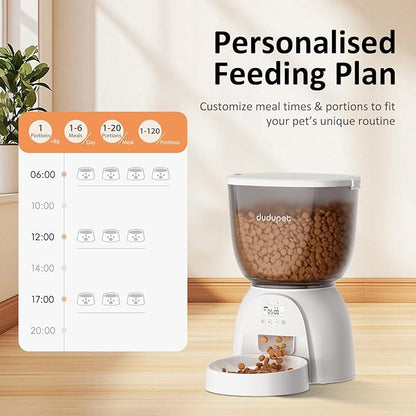 5L/21 Cup Automatic Cat Feeder, Timed Cat Food Dispenser, Automatic Pet Feeders Up to 6 Meals 1-20 Portion, Dual Power Supply Cats Feeder with Stainless Steel, Pet Dry Food Dispenser for Cats &amp; Puppy