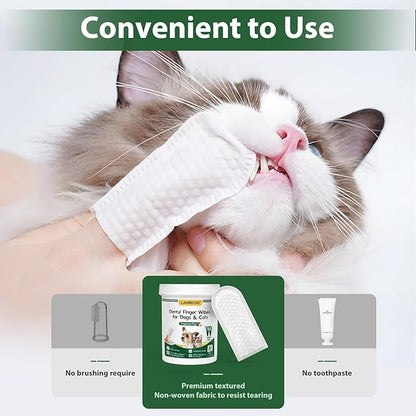 LANBEIDE Updated Larger Pet Teeth Cleaning Wipes for Dogs &amp; Cats, Dog Dental Wipes No-Rinse Dog Finger Toothbrush for Reducing Plaque &amp; Tartar, Breath Freshener Dental and Gum Care Pet Wipes 50 Counts