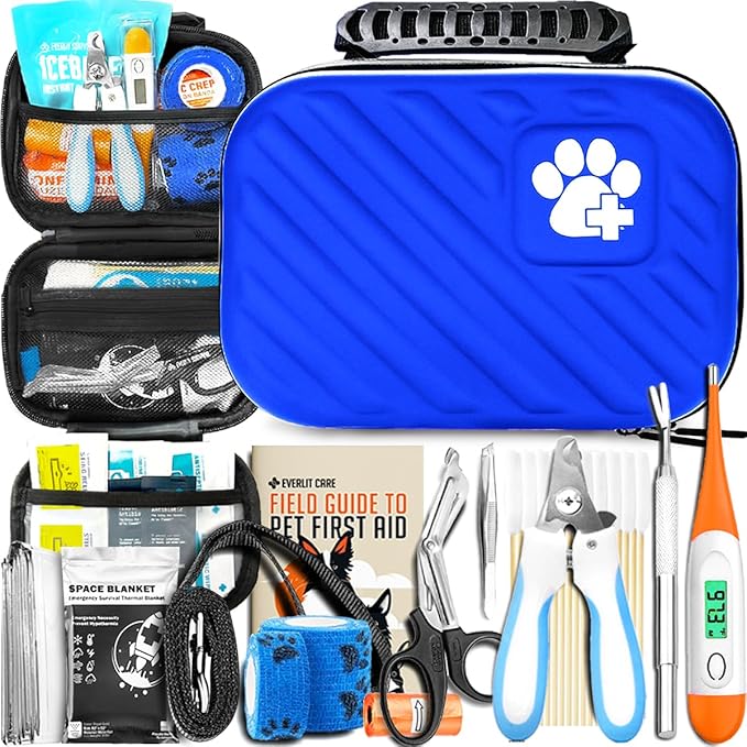 EVERLIT Pet Medic First Aid Kit | Vet-Approved Animal Care Kit with 95 Pcs Medical, Outdoor &amp; Emergency Supplies to Treat Dogs, Cats | Travel-Friendly Compact Bag for Home, Car and Travel (Blue)