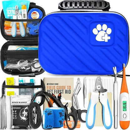 EVERLIT Pet Medic First Aid Kit | Vet-Approved Animal Care Kit with 95 Pcs Medical, Outdoor &amp; Emergency Supplies to Treat Dogs, Cats | Travel-Friendly Compact Bag for Home, Car and Travel (Blue)