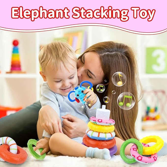 4 in 1 Baby Toy for 6 9 12 18 Month, Learning Toys for Babies 6-12 Months, Baby Busy Cube, Stacking Sorter, Pull String &amp; Piano Xylophone Travel Toy, Birthday Gift for 1 2 Year Old