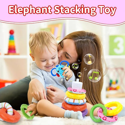 4 in 1 Baby Toy for 6 9 12 18 Month, Learning Toys for Babies 6-12 Months, Baby Busy Cube, Stacking Sorter, Pull String &amp; Piano Xylophone Travel Toy, Birthday Gift for 1 2 Year Old