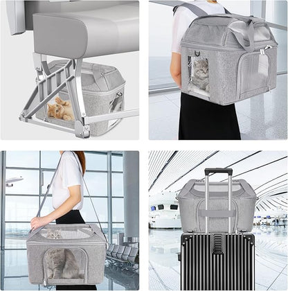 Large Cat Carrier Soft Side Pet Carrier for Kitten Puppy Collapsible Travel Small Dog Carrier, TSA Airline Approved Pet Carriers for Under 20 lbs, Gray