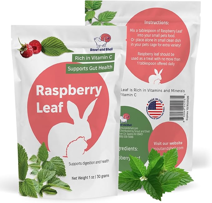 Snout and Shell Raspberry Leaf for Small Pets – 100% Natural Treat for Rabbits, Guinea Pigs, Hamsters &amp; More – Rich in Vitamin C &amp; Supports Gut Health – 1 oz (30g)